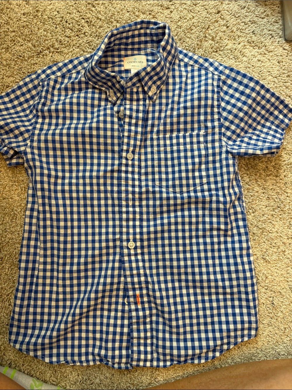 Crewcuts Royal Blue and White Gingham Short-Sleeve Button-Down Shirt